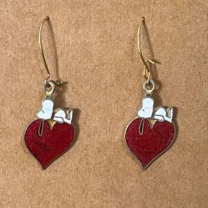 Snoopy Heart Shaped Earrings Vintage